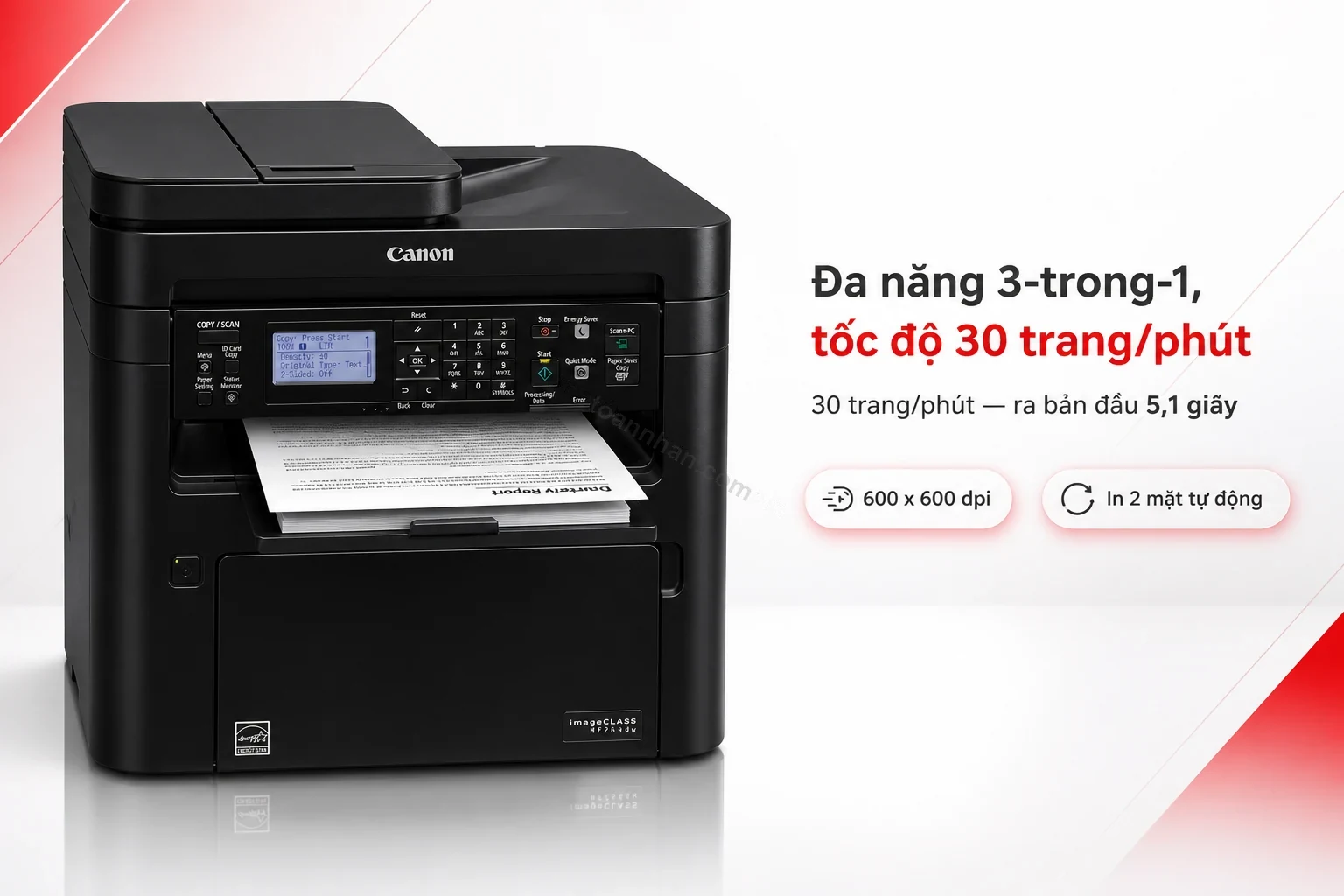 Bản in văn bản sắc nét tốc độ 30 trang/phút từ Canon MF264DW