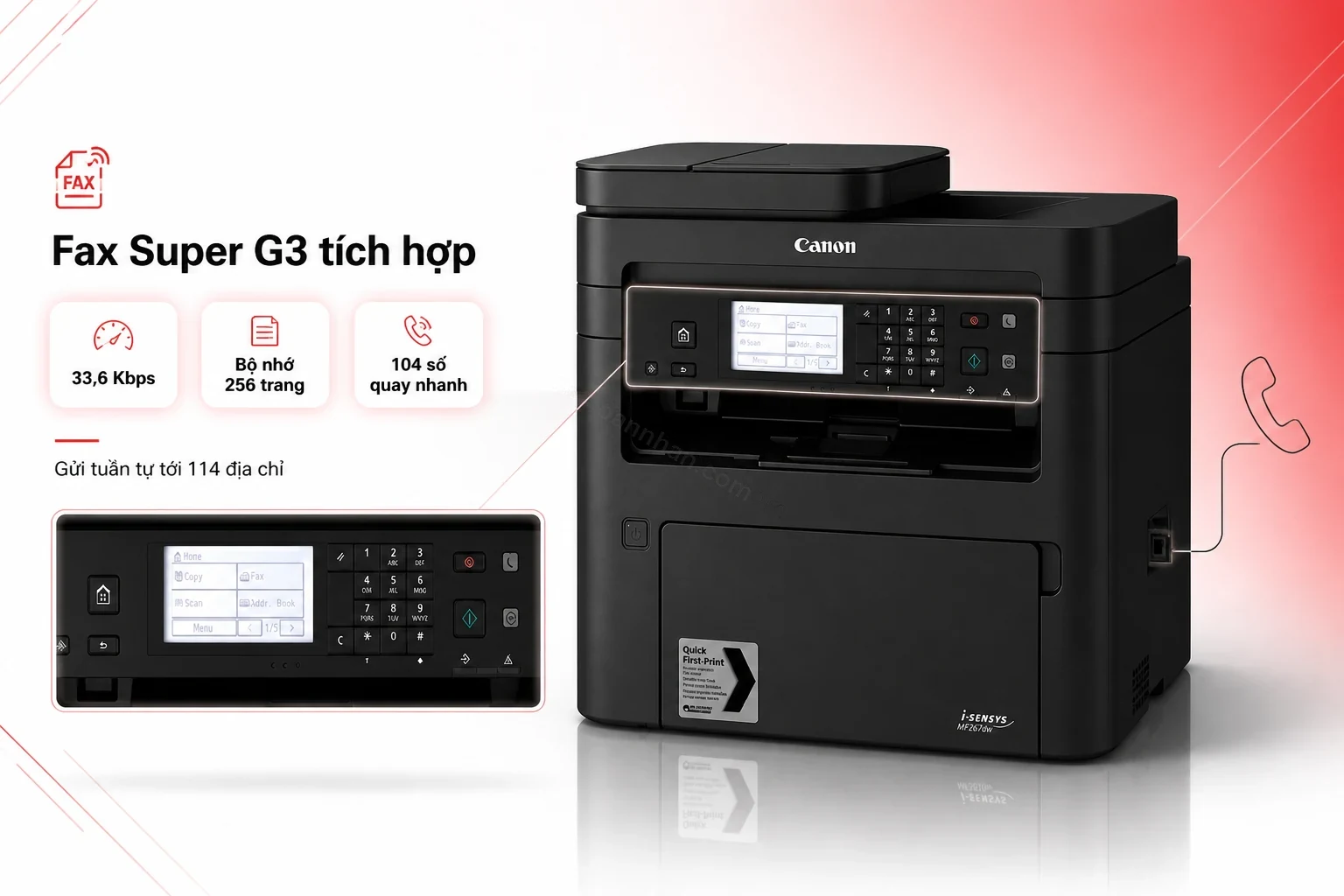 Bảng điều khiển gửi fax Super G3 trên Canon MF267DW