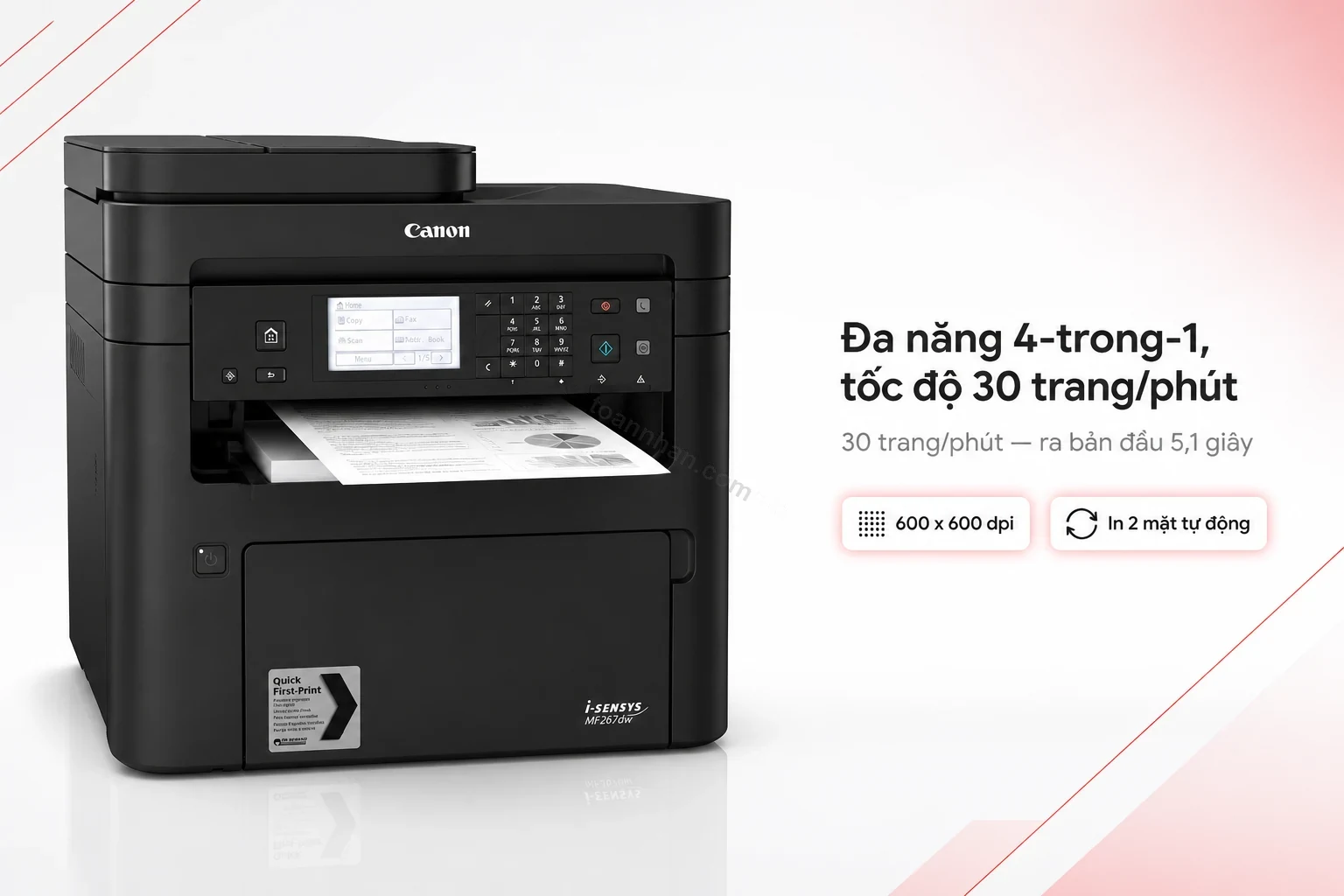 Bản in văn bản sắc nét tốc độ 30 trang/phút từ Canon MF267DW
