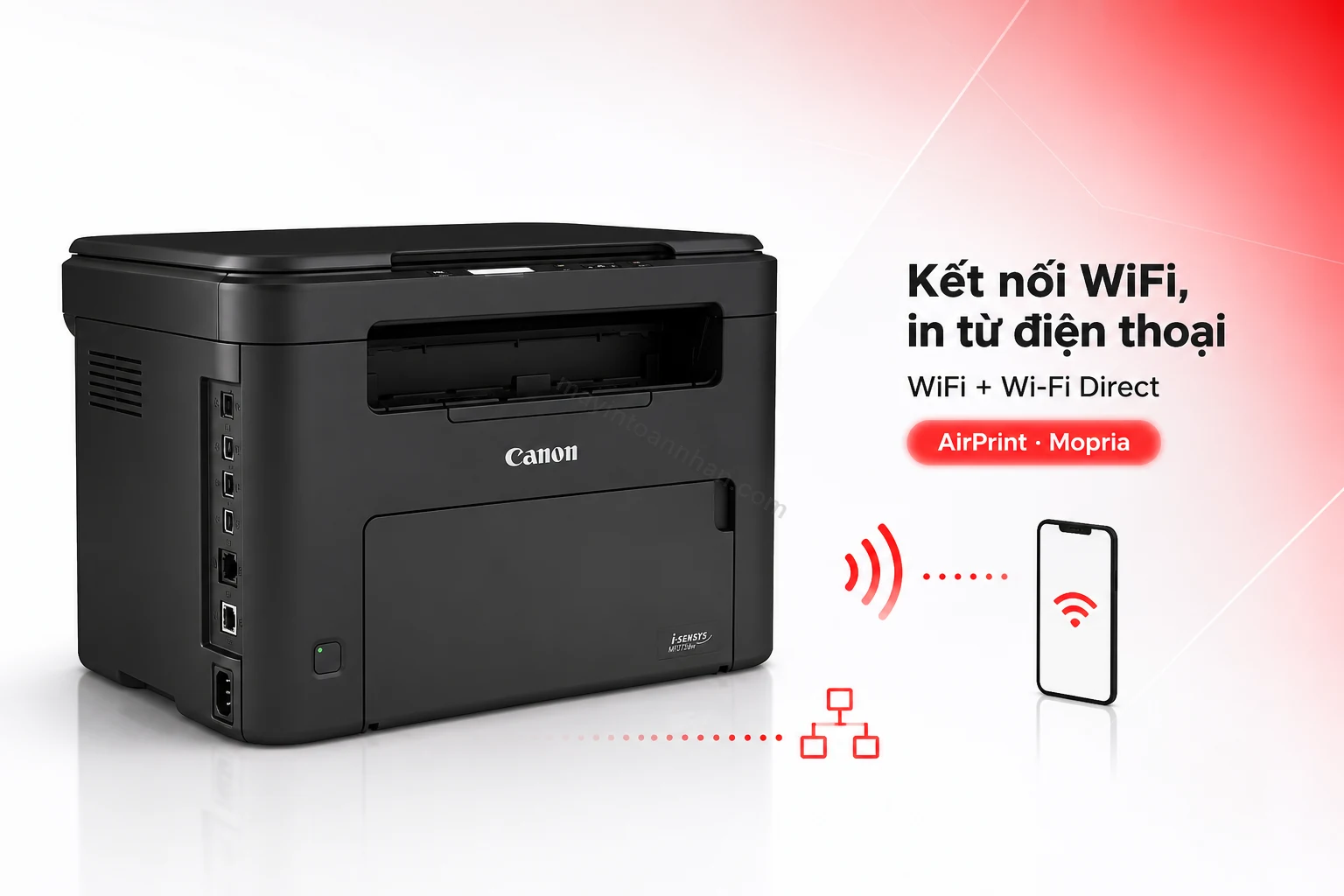 Cổng kết nối WiFi và Ethernet phía sau máy in Canon MF272dw