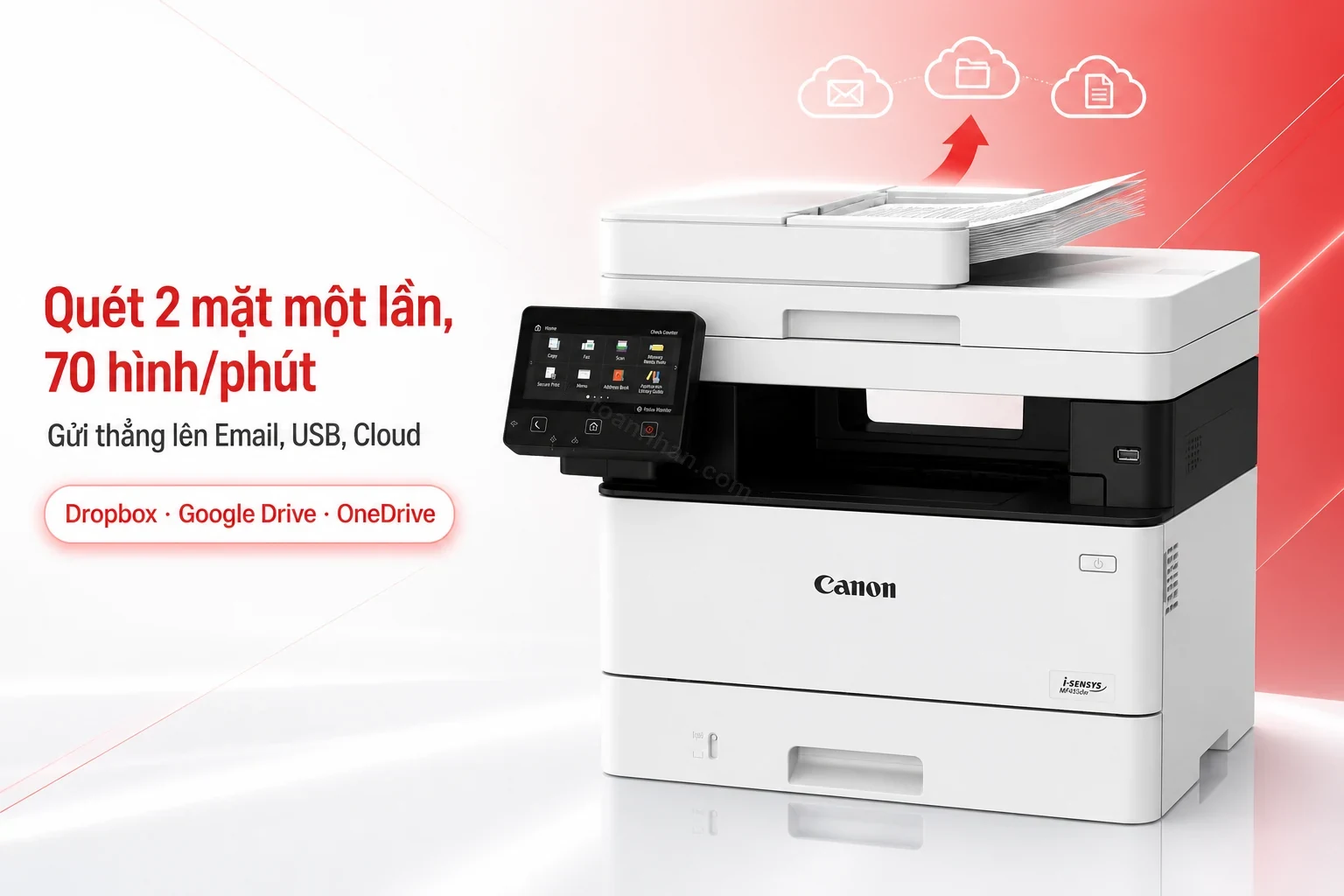 Canon i-SENSYS MF455dw quét 2 mặt một lần lên Cloud