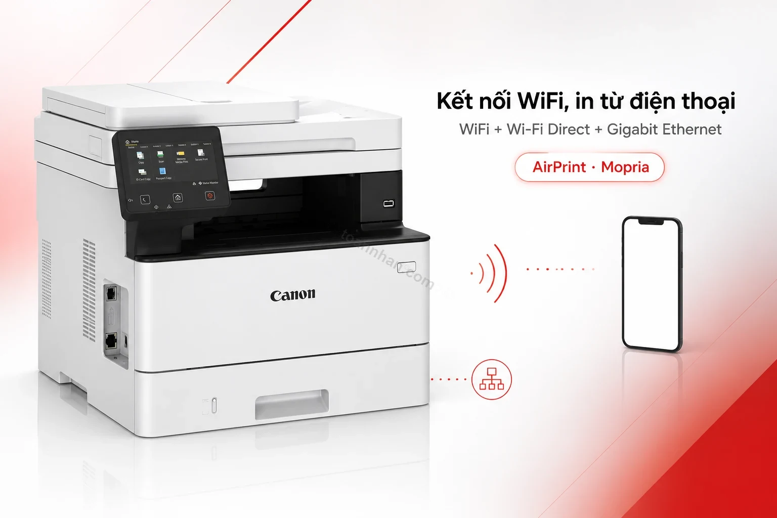 Cổng kết nối WiFi và Ethernet phía sau máy in Canon MF461dw