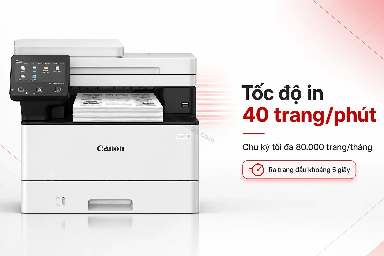 Máy in Canon i-SENSYS MF463dw đang in nhanh chồng giấy văn phòng