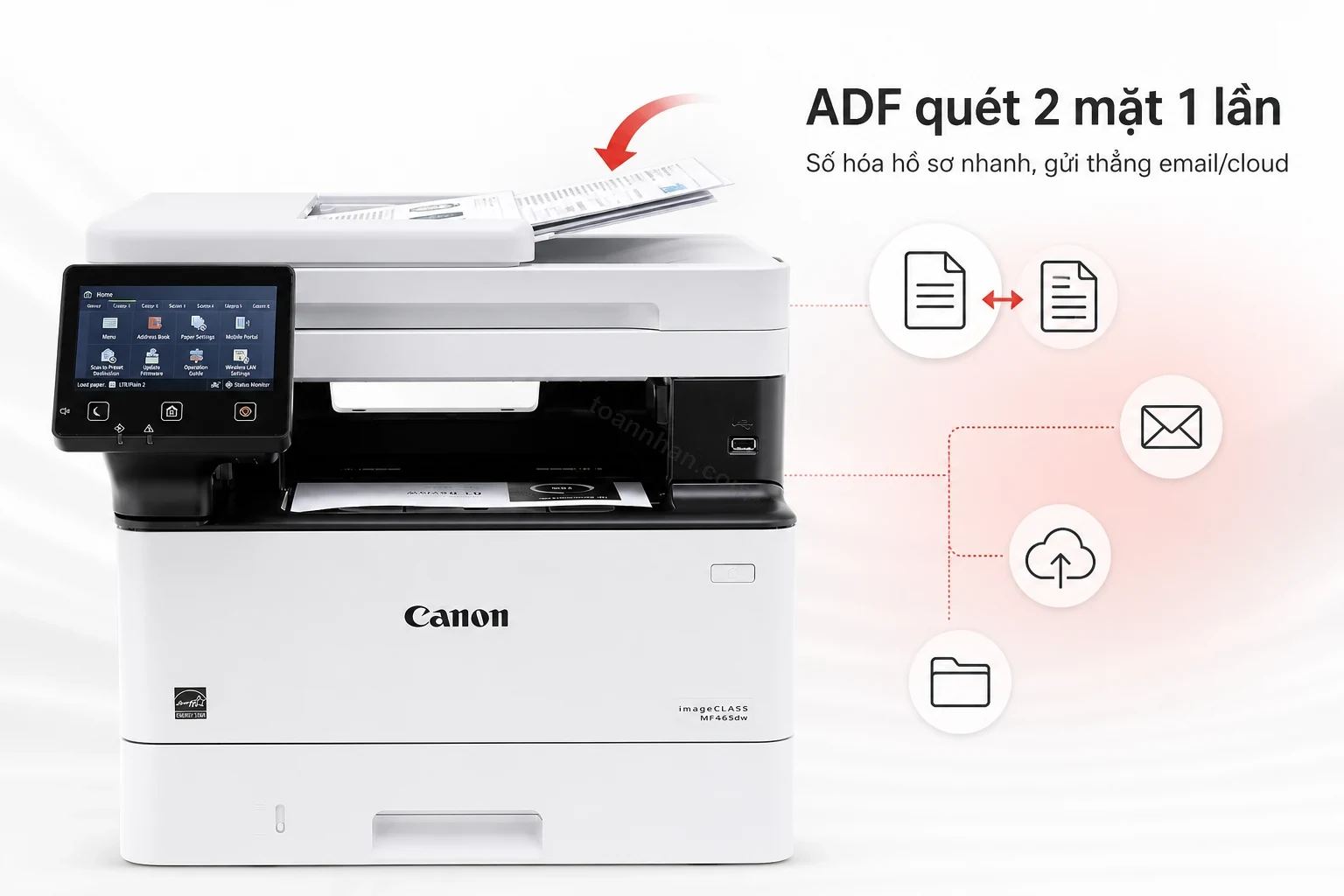 ADF quét 2 mặt 1 lần số hóa hồ sơ nhanh trên Canon MF465dw