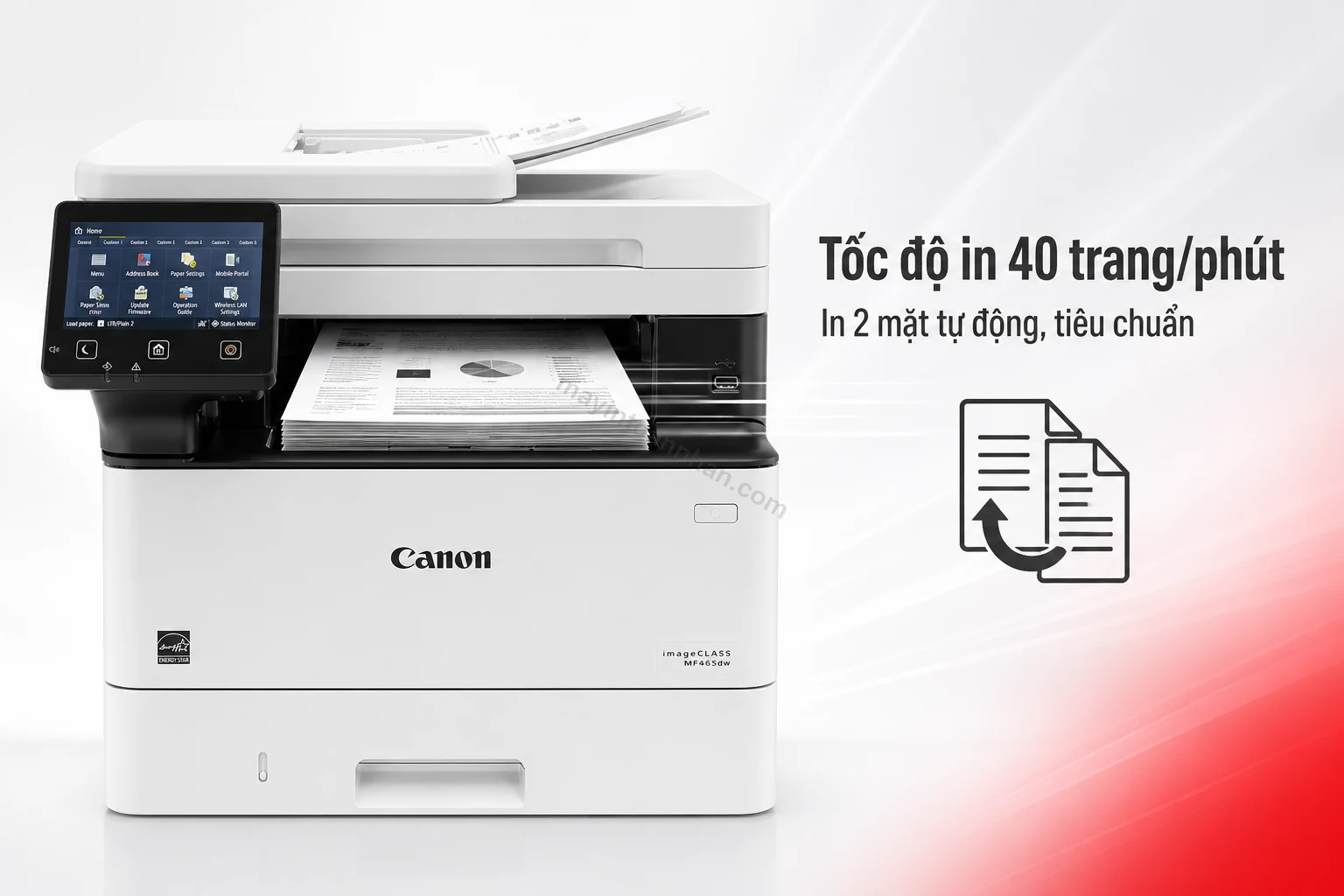 Tốc độ in 40 trang/phút và in 2 mặt tự động trên Canon MF465dw
