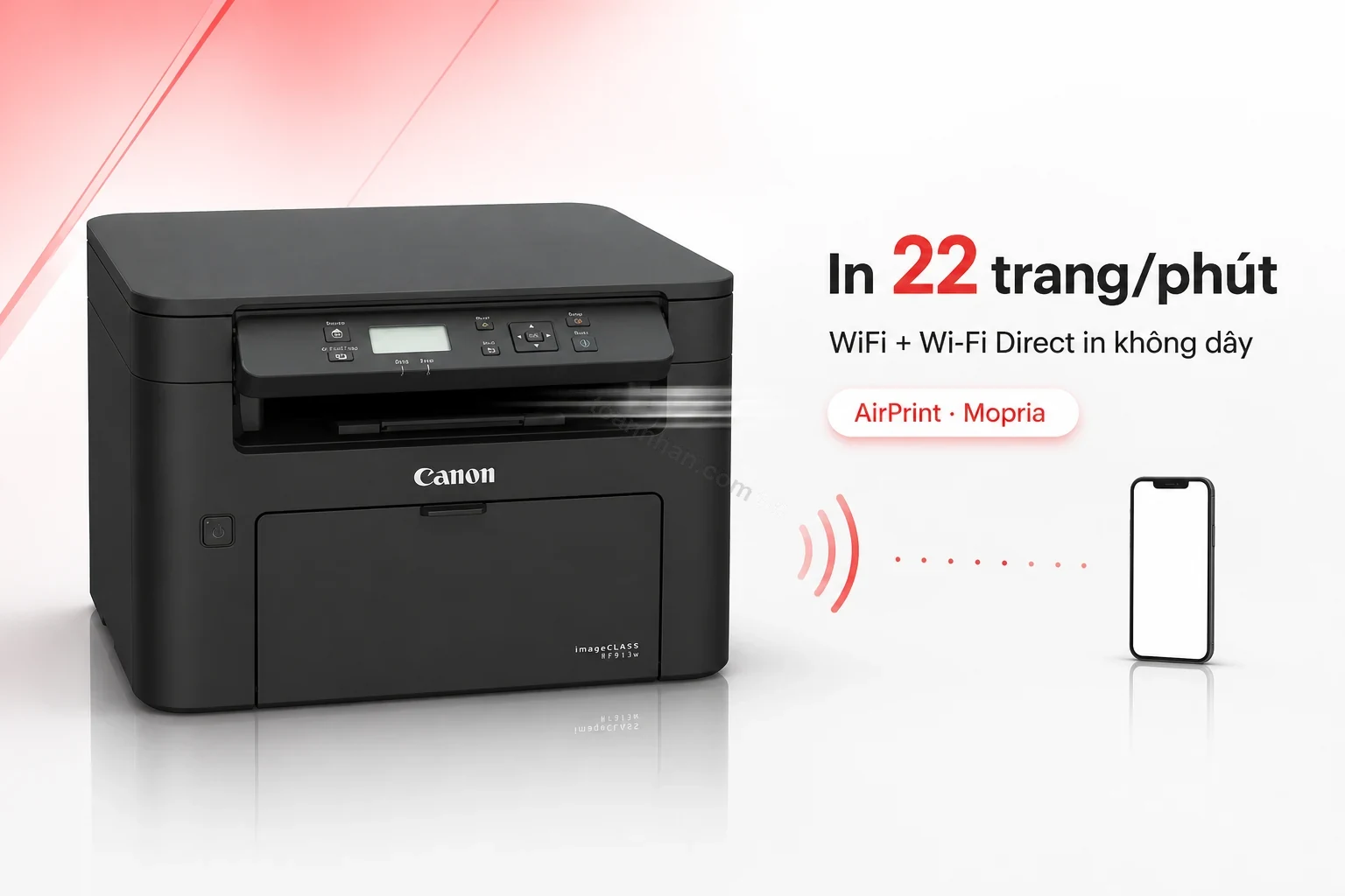 Máy in Canon imageCLASS MF913w nhỏ gọn trên bàn làm việc