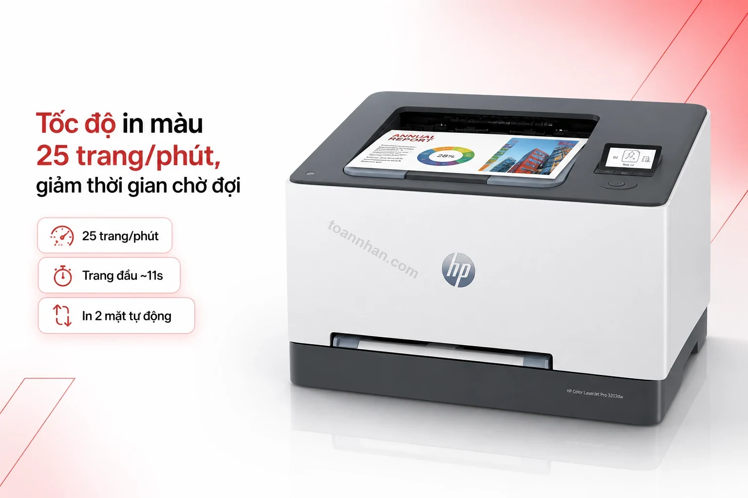HP Color LaserJet Pro 3203dw in màu tốc độ 25 trang/phút