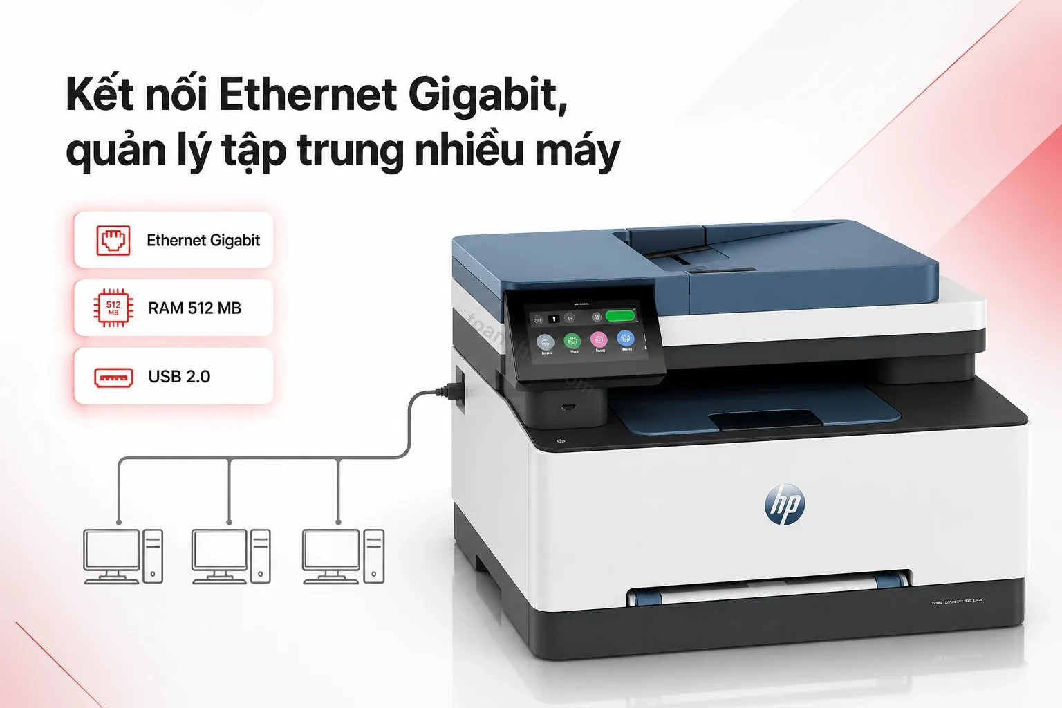 HP Color LaserJet Pro MFP 3303fdn kết nối Ethernet Gigabit cho nhiều máy tính