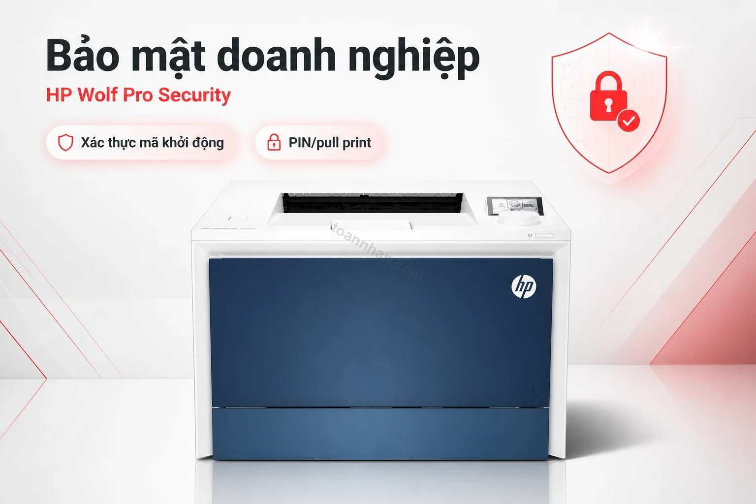 Biểu tượng bảo mật HP Wolf Pro Security trên máy in HP Color LaserJet Pro 4203dn