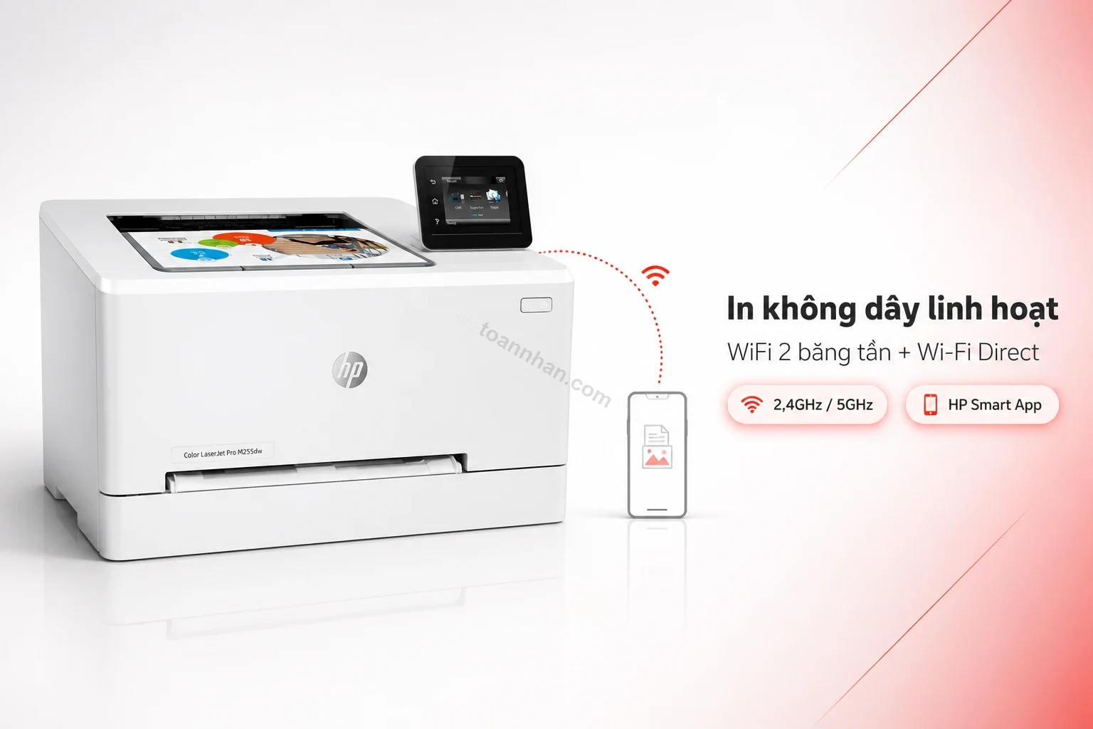 In không dây từ điện thoại qua ứng dụng HP Smart trên máy in HP Color LaserJet Pro M255dw