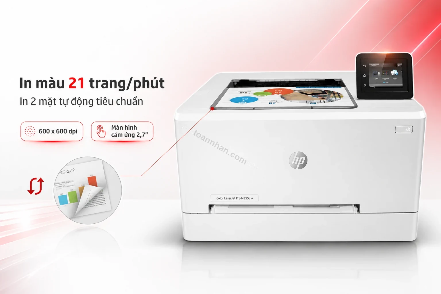 Bản in màu hai mặt tự động từ máy in HP Color LaserJet Pro M255dw