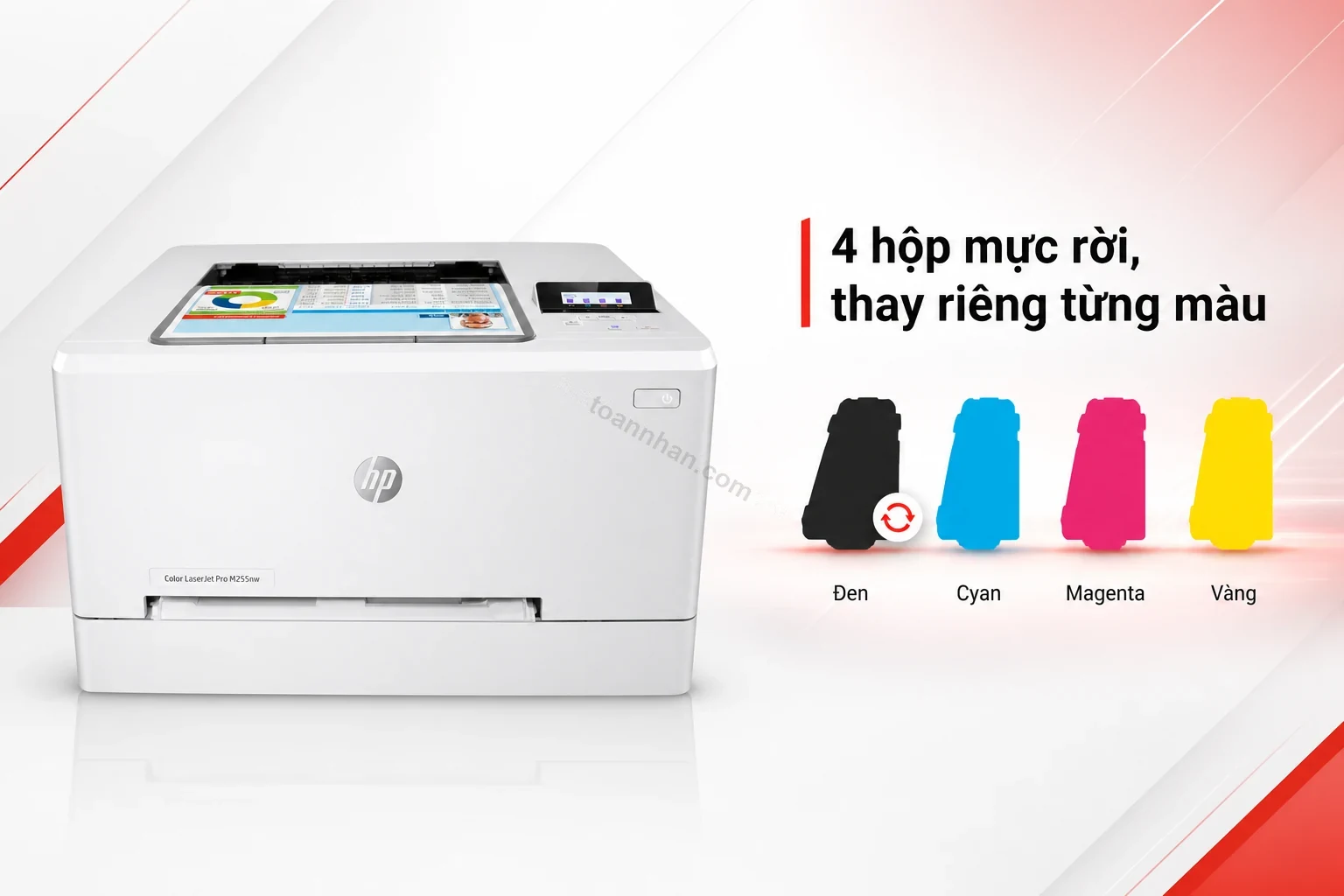 Bốn hộp mực rời từng màu của HP Color LaserJet Pro M255NW