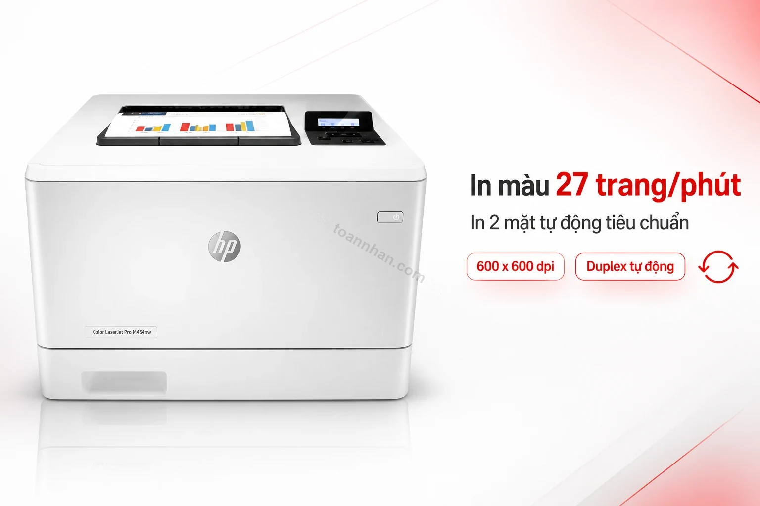 Bản in màu thực tế từ HP Color LaserJet Pro M454nw, cận cảnh độ sắc nét chữ và hình