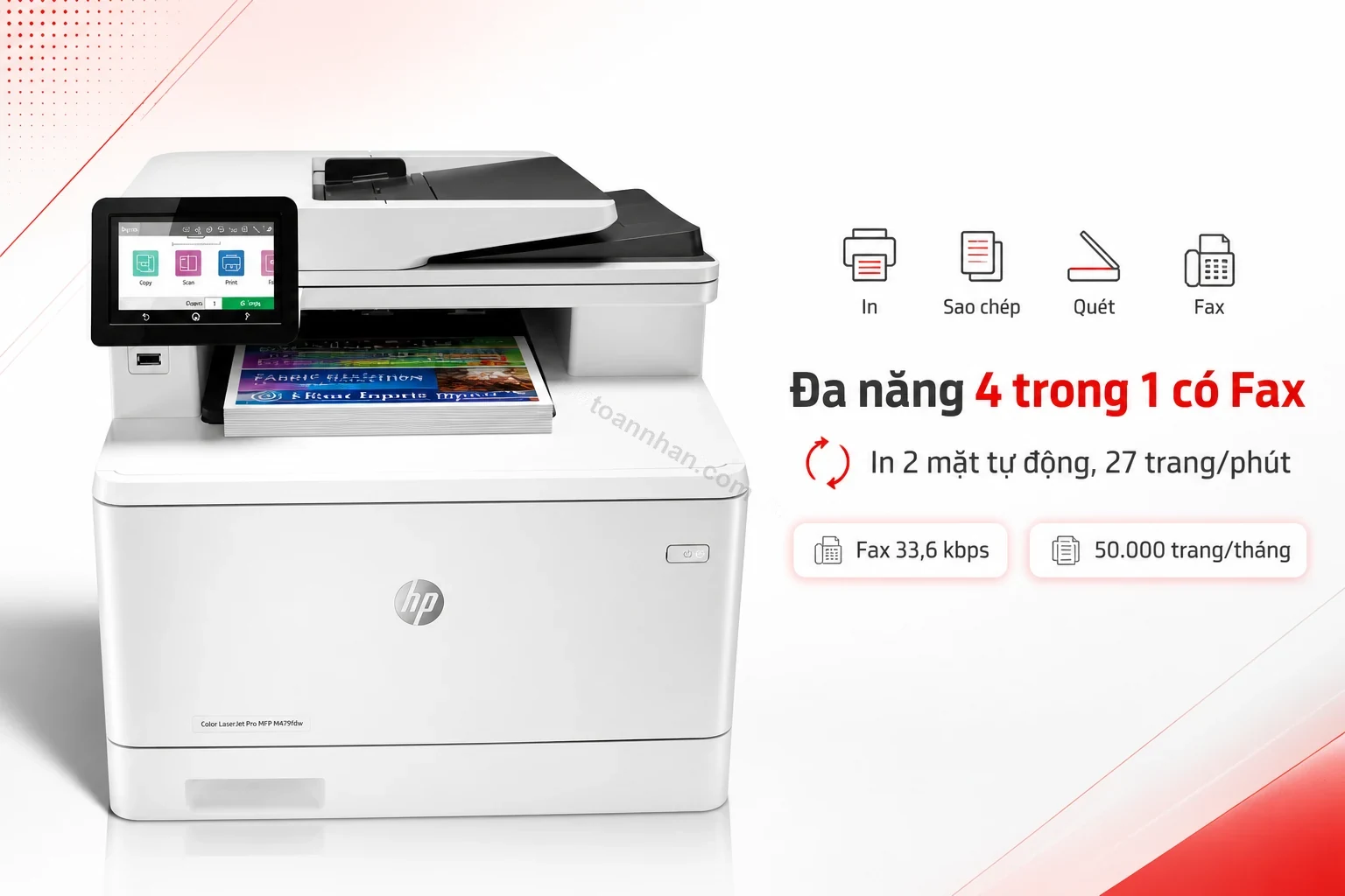 HP Color LaserJet Pro MFP M479fdw đang in 2 mặt tự động tài liệu văn phòng