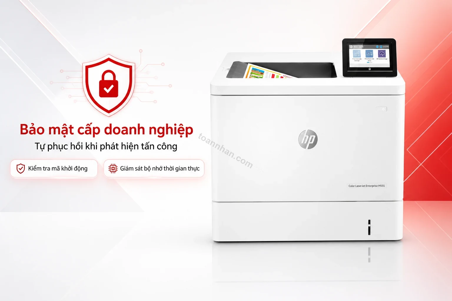 Biểu tượng bảo mật cấp doanh nghiệp trên máy in HP Color LaserJet Enterprise M555dn
