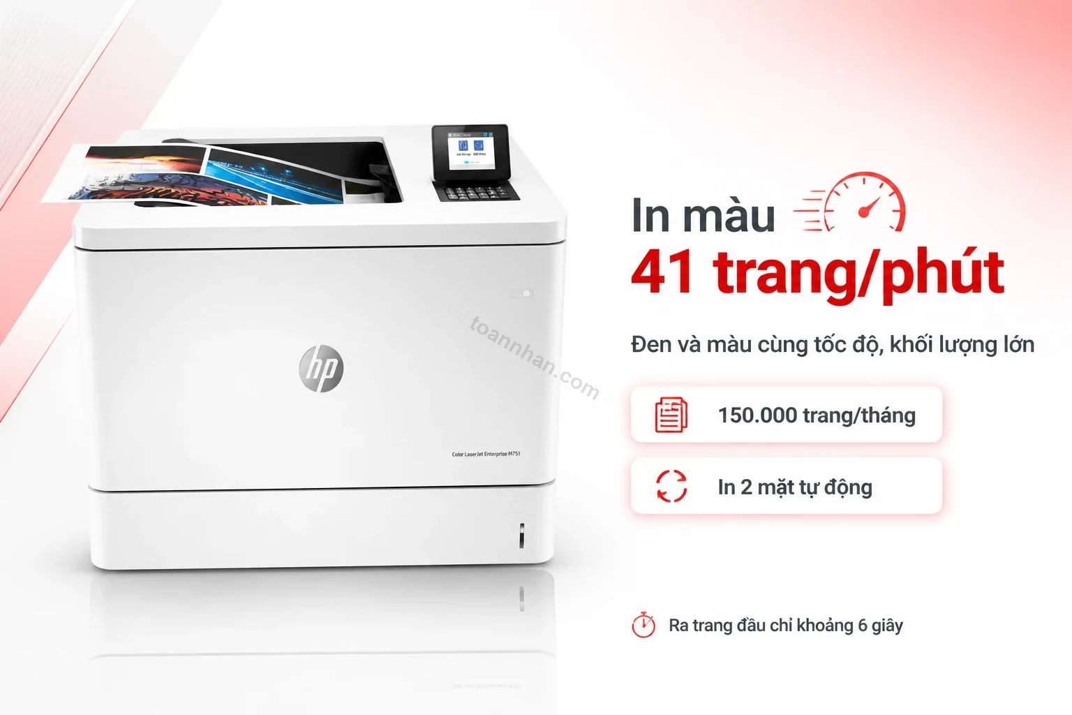 Máy in HP Color LaserJet Enterprise M751dn đang in tài liệu màu tốc độ cao