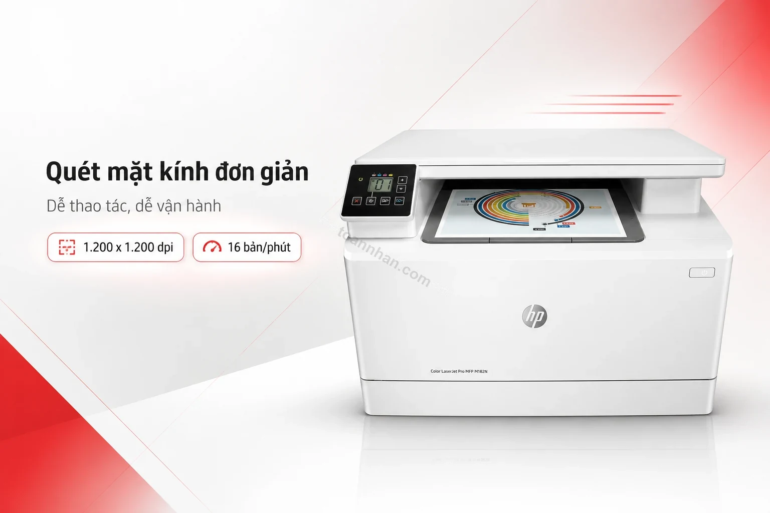 Quét tài liệu qua mặt kính flatbed trên máy in HP MFP M182N