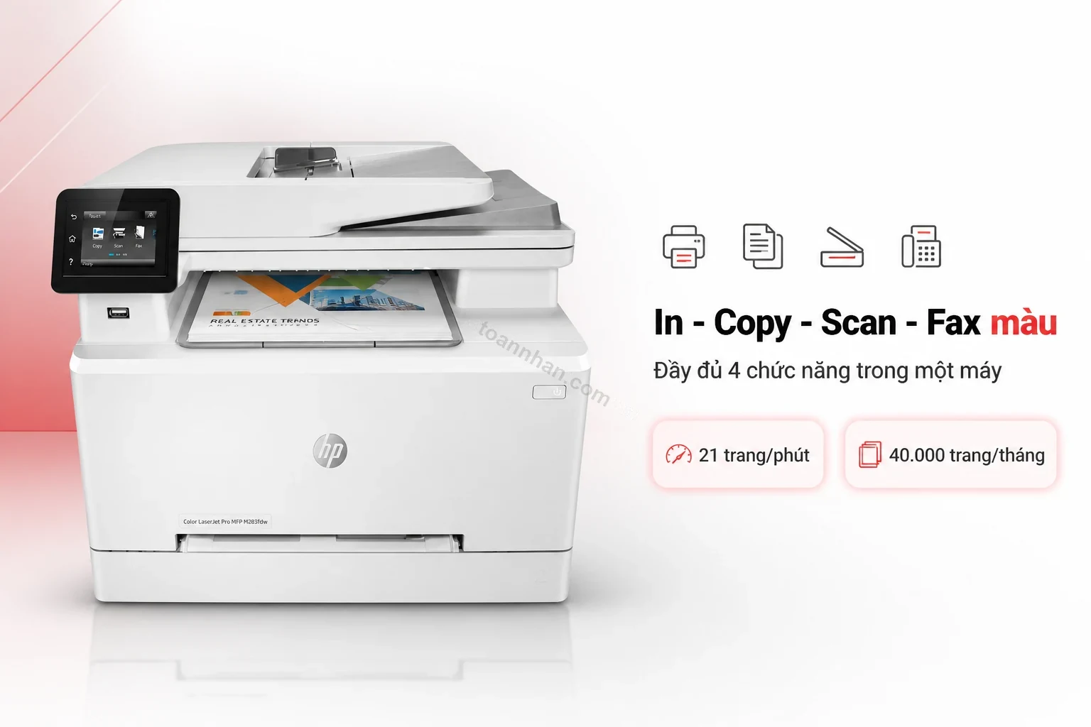 Máy in HP Color LaserJet Pro MFP M283fdw tích hợp in-copy-scan-fax màu