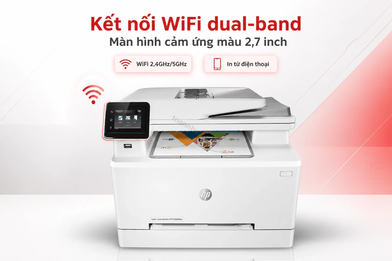 Kết nối WiFi dual-band và màn hình cảm ứng của máy in HP Color LaserJet Pro MFP M283fdw
