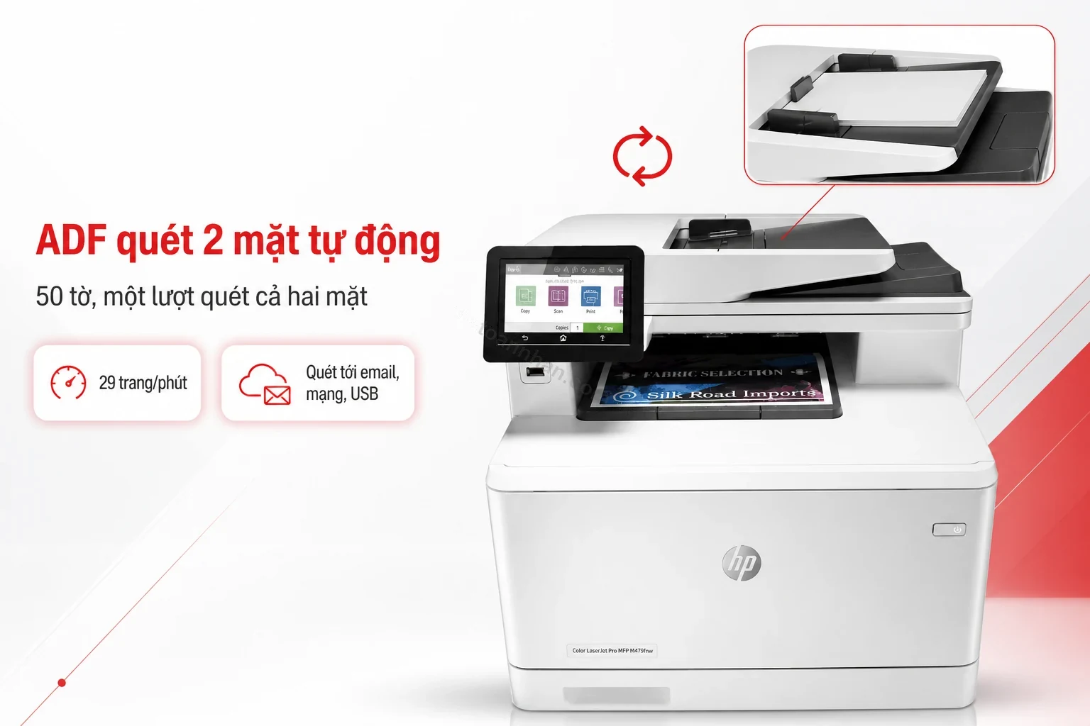 Khay ADF 50 tờ quét 2 mặt tự động của máy in HP Color LaserJet Pro MFP M479fnw
