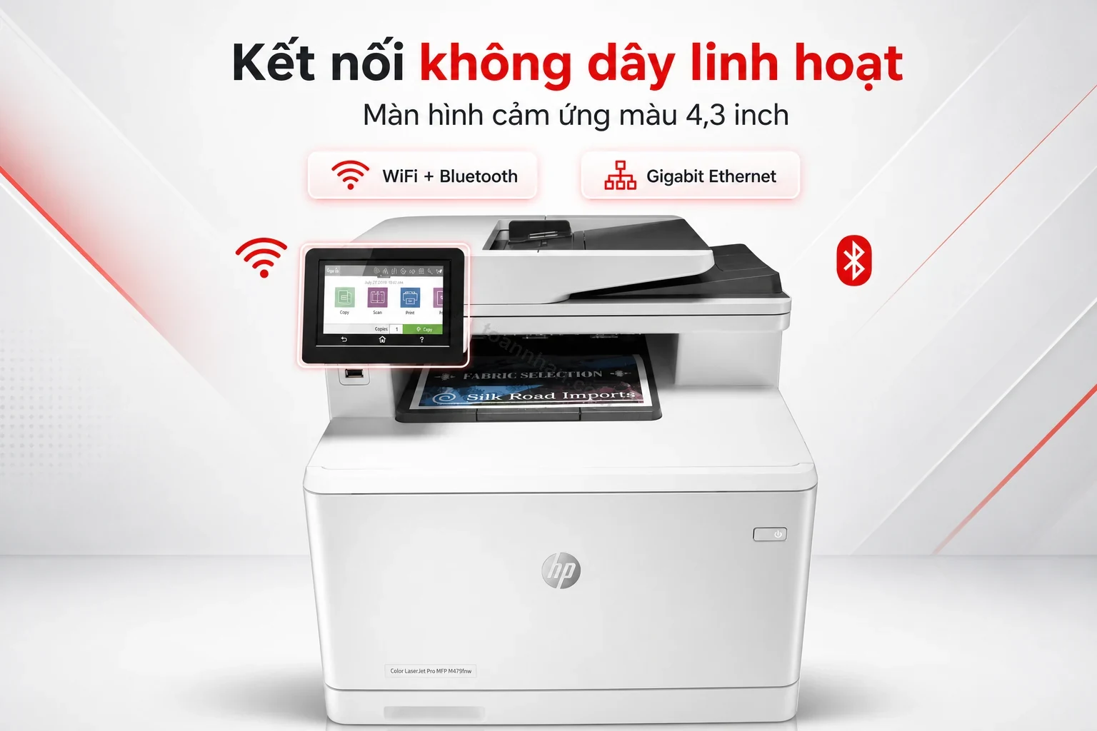 Màn hình cảm ứng và kết nối không dây của máy in HP Color LaserJet Pro MFP M479fnw