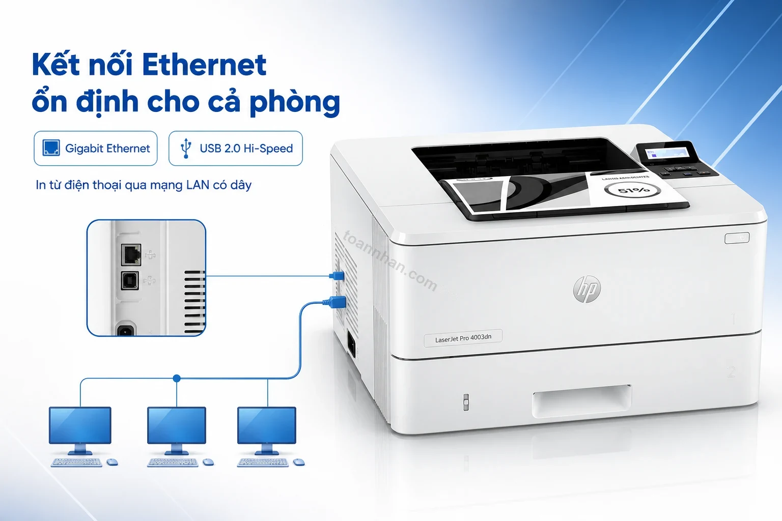 Kết nối Ethernet ổn định trên máy in HP LaserJet Pro 4003dn