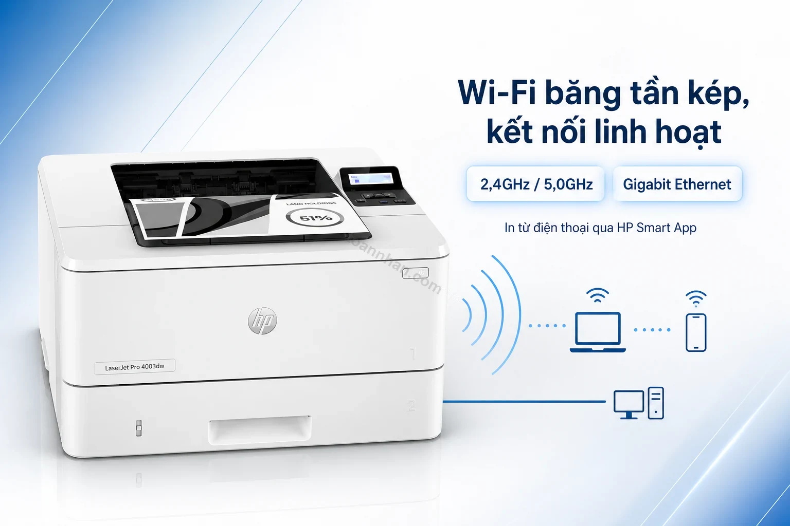 Kết nối Wi-Fi băng tần kép trên máy in HP LaserJet Pro 4003dw