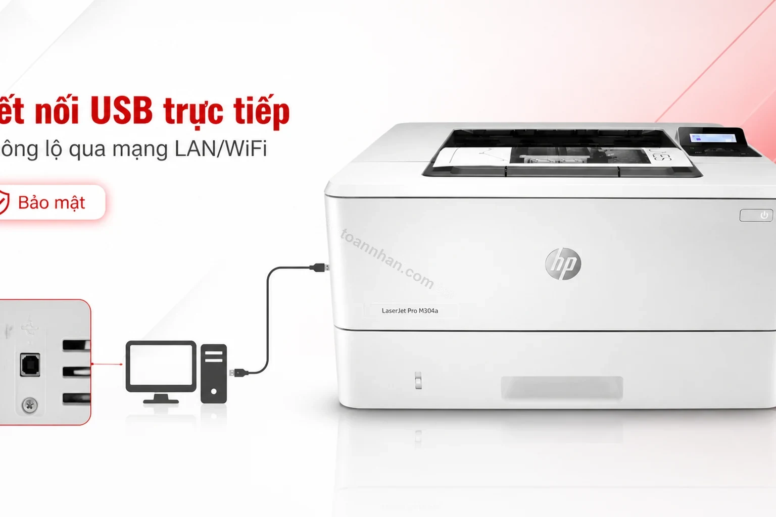 Cổng kết nối USB 2.0 phía sau máy in HP LaserJet Pro M304a