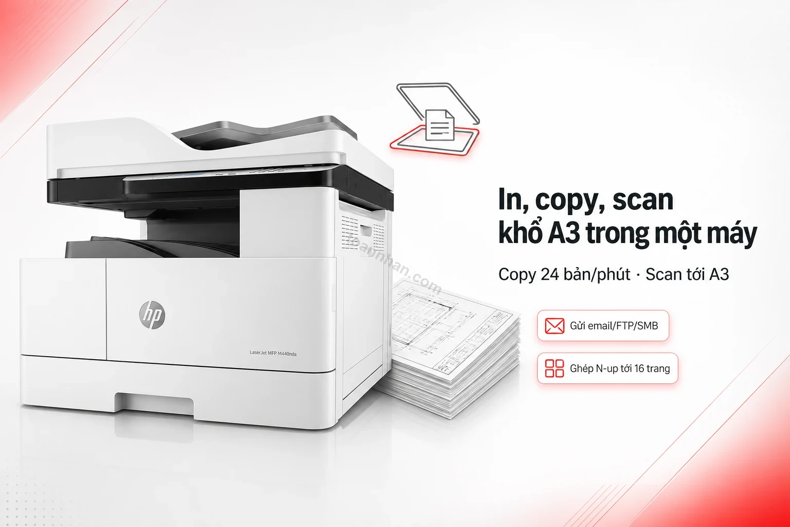In, copy, scan khổ A3 trong một máy - HP LaserJet MFP M440N