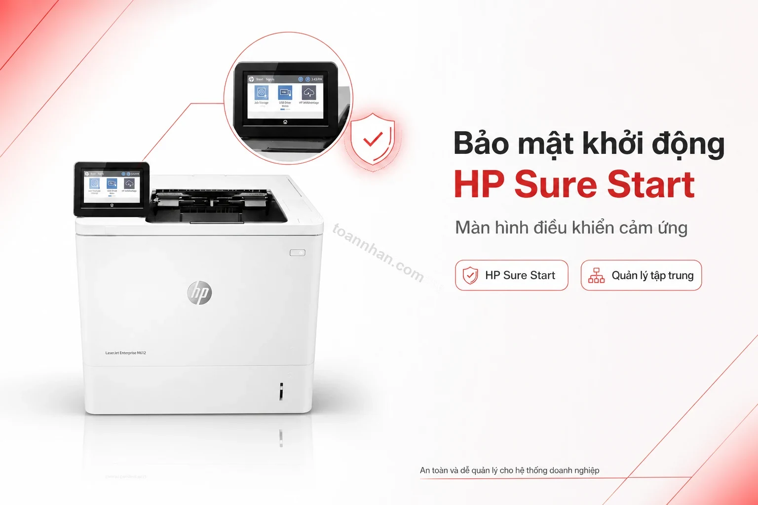 HP LaserJet Enterprise M612dn với màn hình cảm ứng màu quản lý bảo mật
