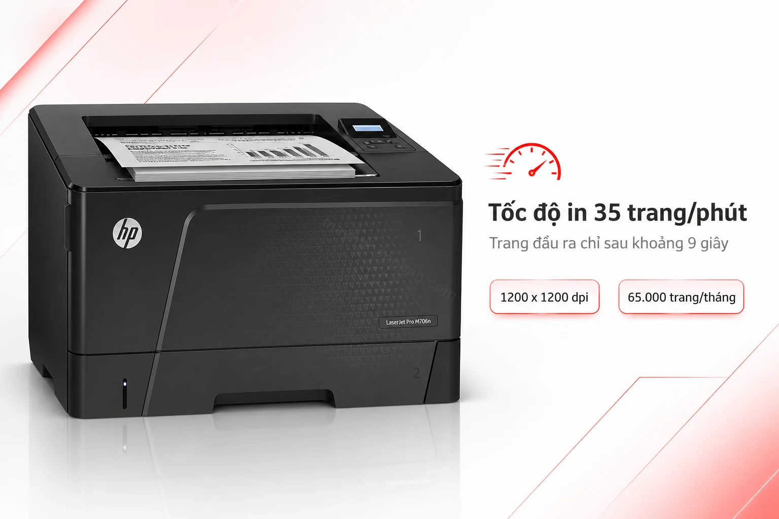 HP LaserJet Pro M706n Chính hãng in tài liệu tốc độ cao, cận cảnh bản in đen trắng sắc nét