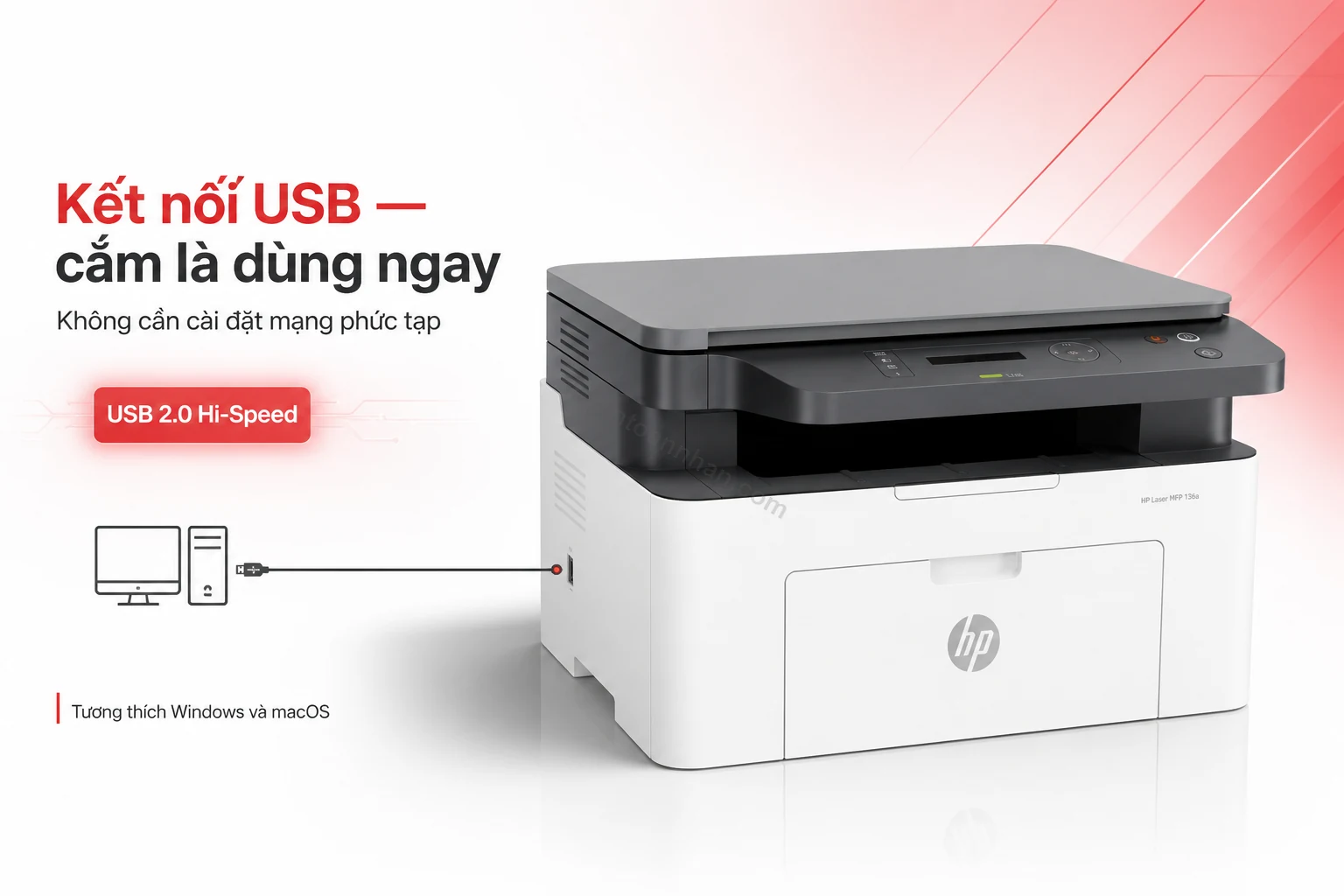 Cổng kết nối USB của máy in HP Laser MFP 136a