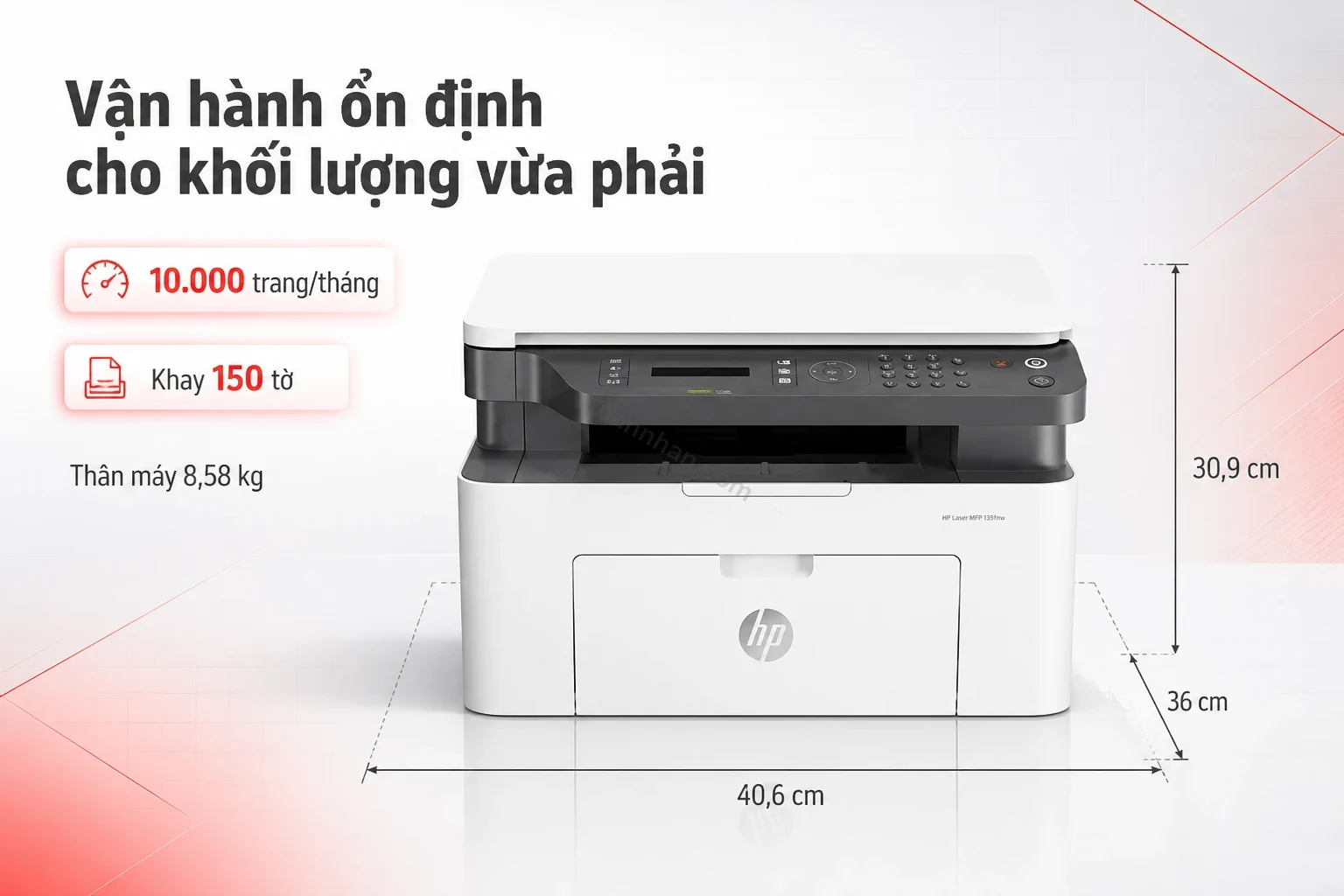 Khay giấy và kích thước nhỏ gọn của máy in HP Laser MFP 139FNW
