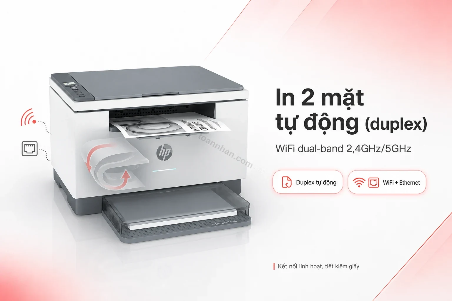 HP LaserJet MFP M236dw in 2 mặt tự động và kết nối WiFi dual-band