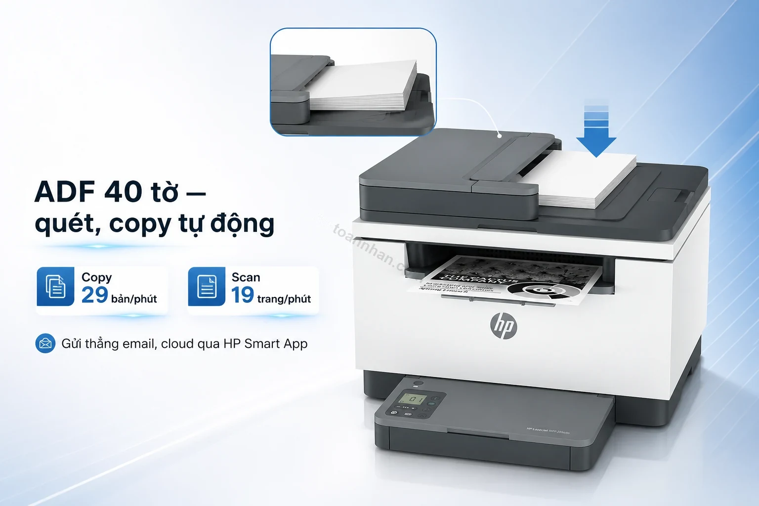 Khay ADF 40 tờ quét và copy tự động trên máy in HP LaserJet MFP M236sdw