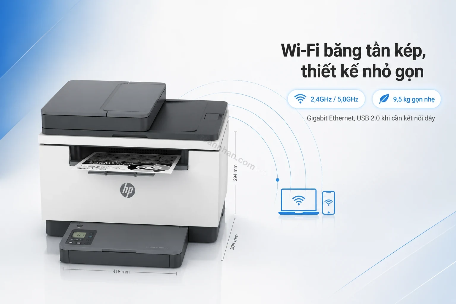 Kết nối Wi-Fi băng tần kép và thiết kế nhỏ gọn của máy in HP LaserJet MFP M236sdw