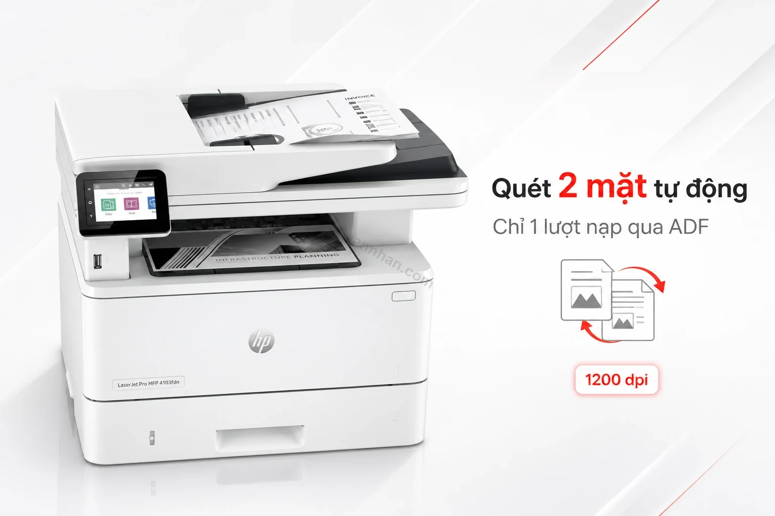 Quét 2 mặt tự động qua ADF trên HP LaserJet Pro MFP 4103fdn
