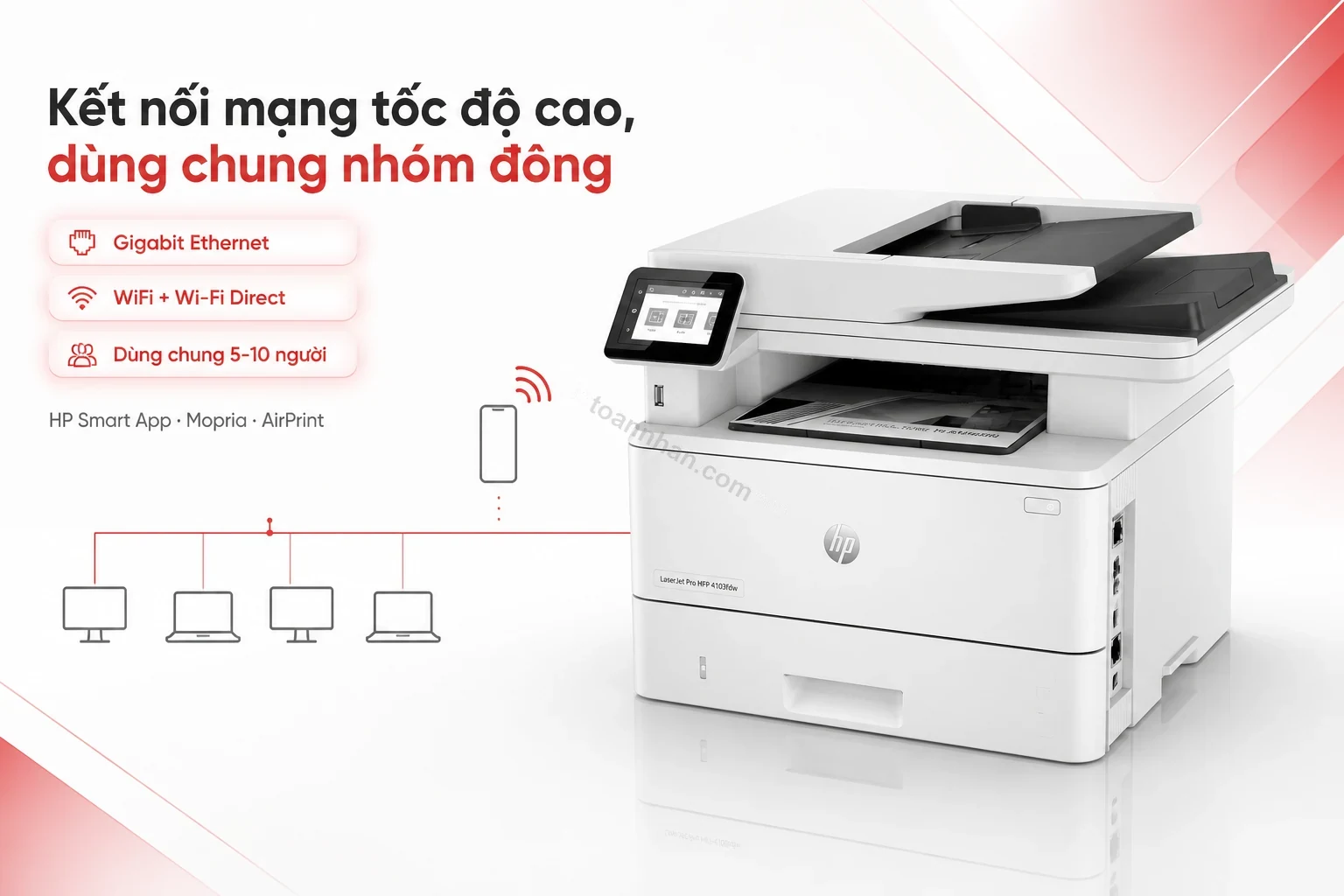 Cổng kết nối Gigabit Ethernet và WiFi phía sau máy in HP LaserJet Pro MFP 4103fdw