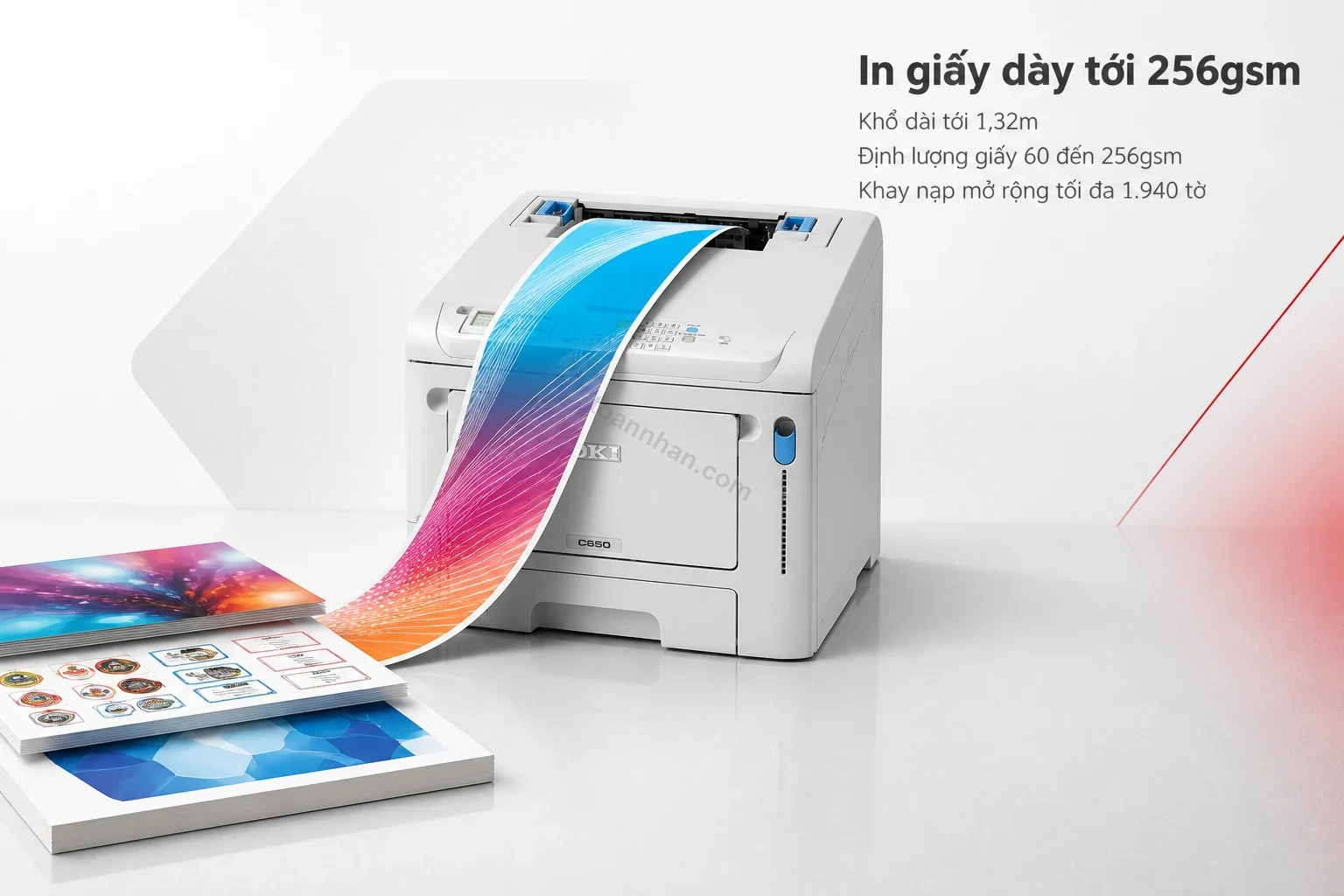 OKI C650DN in trên giấy dày và khổ dài — decal, tem nhãn và banner