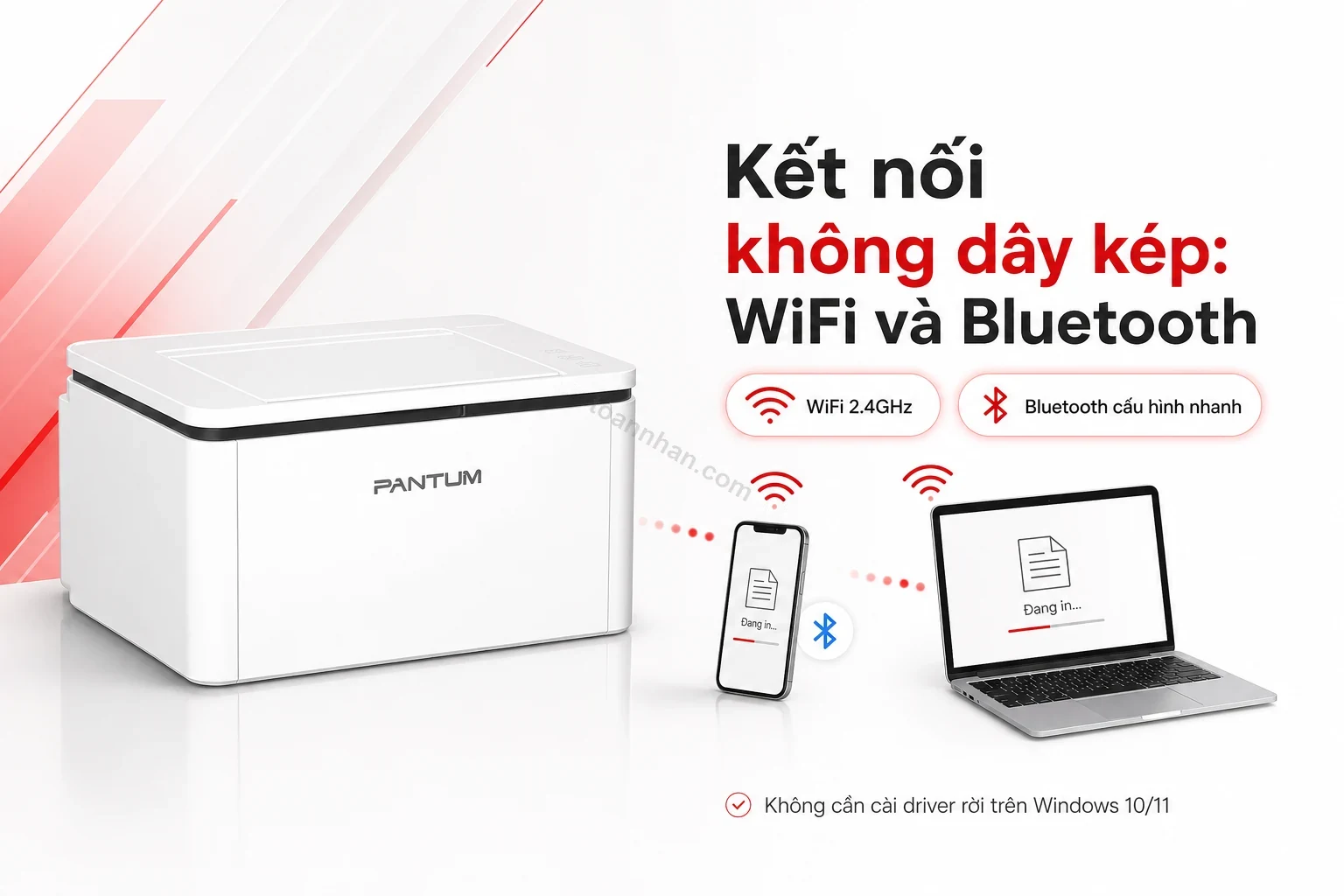 Pantum BP2310 kết nối WiFi và Bluetooth từ điện thoại, laptop