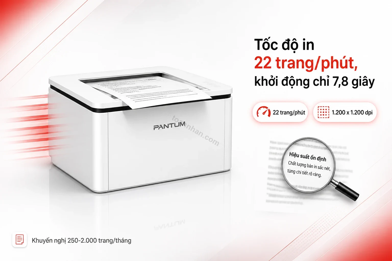 Mẫu in văn bản thực tế từ Pantum BP2310, tốc độ 22 trang/phút