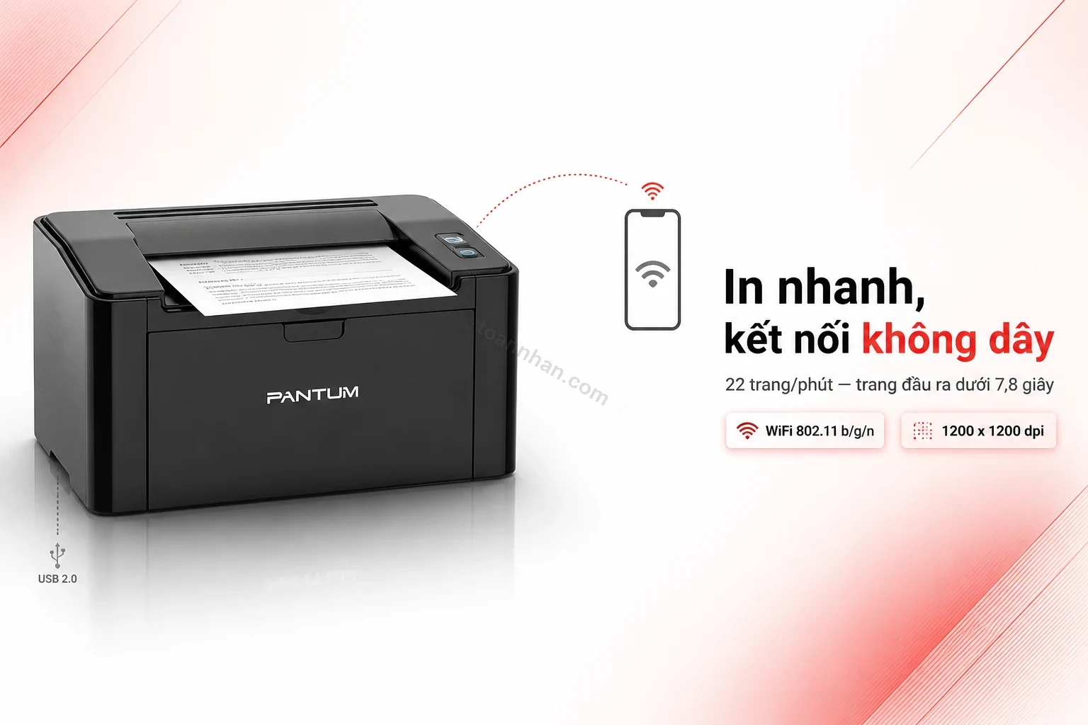 Máy in Pantum P2505W in tài liệu qua kết nối WiFi từ điện thoại