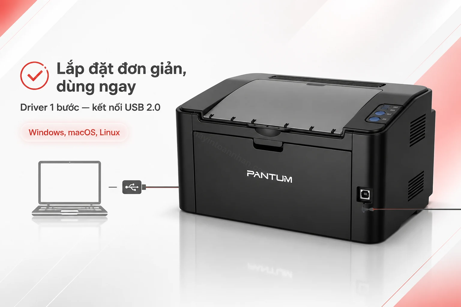 Cổng kết nối USB 2.0 phía sau máy in Pantum P2516