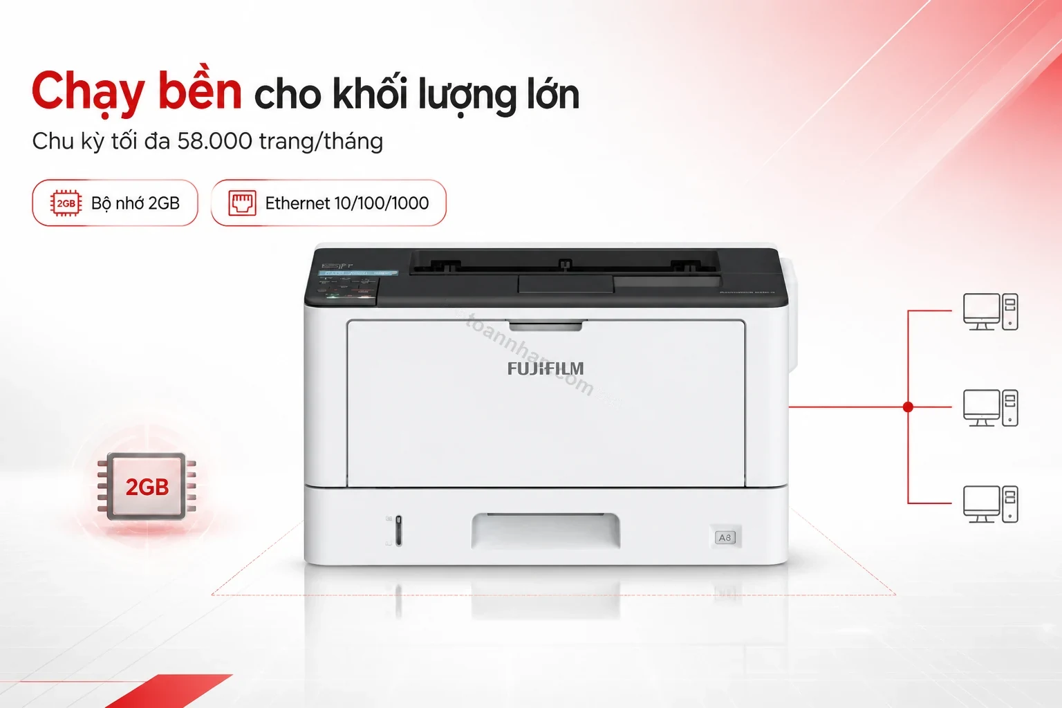 Máy in Fuji Xerox DocuPrint 3205d kết nối mạng Ethernet dùng chung cho văn phòng